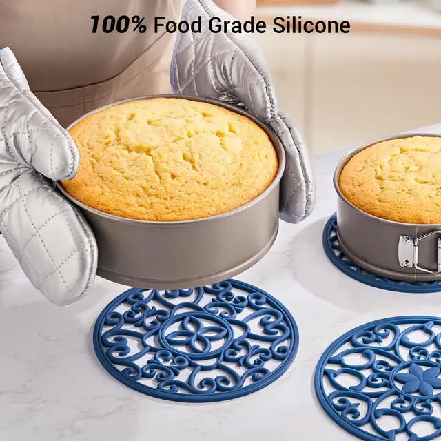 Alt view image 6 of 7 - Set Silicone Trivet Mats for Hot Dishes Pots Pans (Navy Blue)