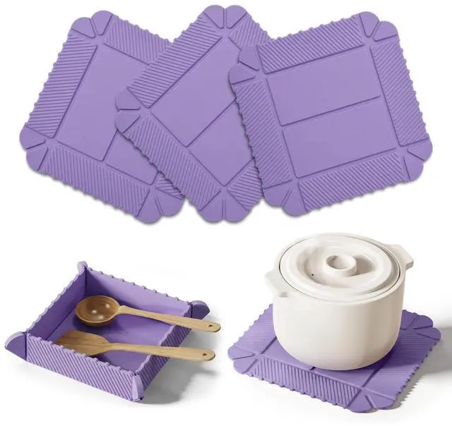 Main image of Magnetic Silicone Trivets for Hot Dishes, 3 Pack Kitchen Trivets for Hot Pots & Pans, 464°F Heat Resistant Mats for Countertops, Non-Slip Hot Pads & Potholders for Oven, Table (Purple)