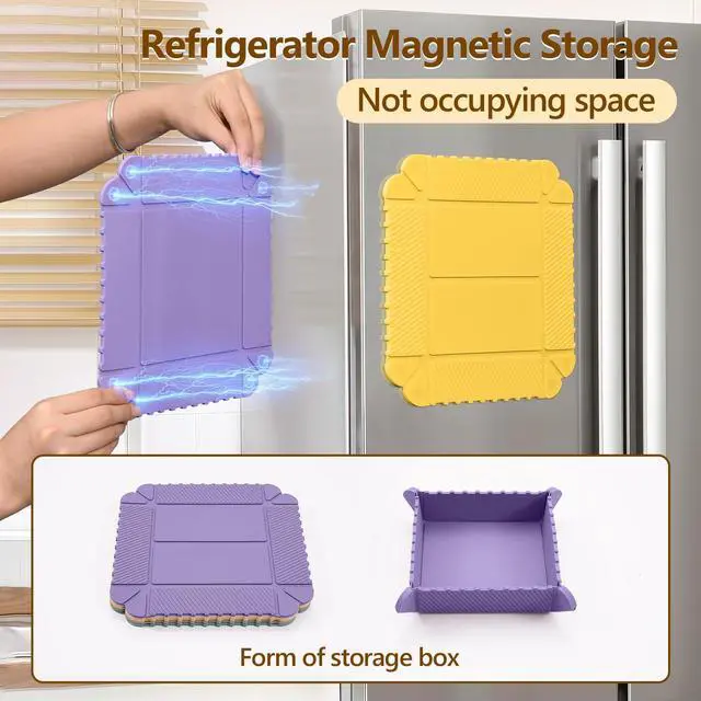 Alt view image 3 of 7 - Magnetic Silicone Trivets for Hot Dishes, 3 Pack Kitchen Trivets for Hot Pots & Pans, 464°F Heat Resistant Mats for Countertops, Non-Slip Hot Pads & Potholders for Oven, Table (Purple)