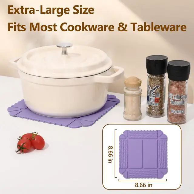 Alt view image 2 of 7 - Magnetic Silicone Trivets for Hot Dishes, 3 Pack Kitchen Trivets for Hot Pots & Pans, 464°F Heat Resistant Mats for Countertops, Non-Slip Hot Pads & Potholders for Oven, Table (Purple)
