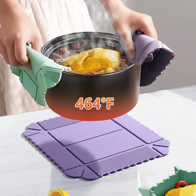 Alt view image 5 of 7 - Magnetic Silicone Trivets for Hot Dishes, 3 Pack Kitchen Trivets for Hot Pots & Pans, 464°F Heat Resistant Mats for Countertops, Non-Slip Hot Pads & Potholders for Oven, Table (Purple)