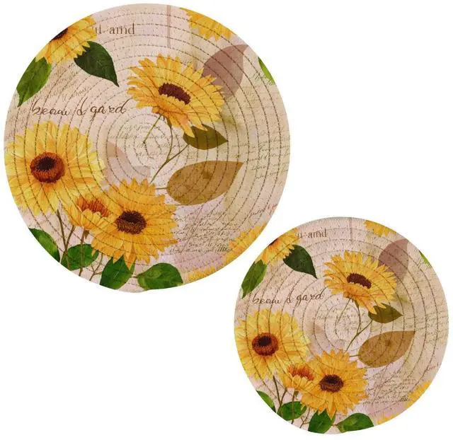 Main image of Yellow Watercolor Sunflowers Trivet Pot Holder - Round Woven Potholders Set - Cotton Braided Hot Pads - Coasters - Table Mats for Cooking and Baking