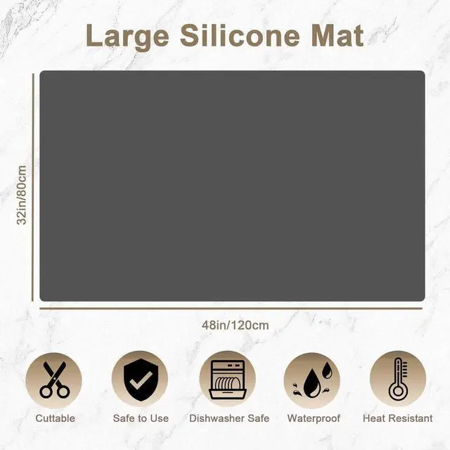 Alt view image 2 of 7 - 48''x32''(120cmx80cm) Silicone Kitchen Counter Mat, Extra Large Heat Resistant Non-Slip Countertop Protector, Waterproof Multipurpose Mat for Kitchen Island, Black