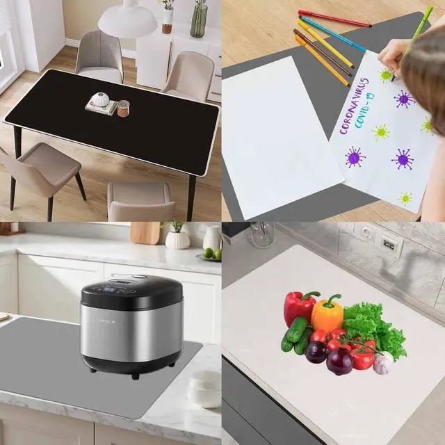 Alt view image 7 of 7 - 48''x32''(120cmx80cm) Silicone Kitchen Counter Mat, Extra Large Heat Resistant Non-Slip Countertop Protector, Waterproof Multipurpose Mat for Kitchen Island, Black