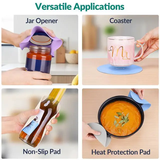 Alt view image 7 of 7 - Silicone Jar Opener 6 Inch Large Anti-Slip Grip Pads, Premium 100% Food-Grade Silicone, Stylish Designer Colors, Multi-Purpose Heat-Resistant Mat & Coaster, Set of 4 (Morandi Colors)