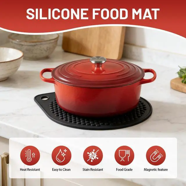 Alt view image 3 of 7 - Magnetic Silicone Trivet Compatible with Le Creuset Cast Iron Dutch Ovens BPA Free Non-Slip 8" Heat-Resistant Trivet for Hot Pots, Pans & Dishes, Pot Holder for Cooking, Serving & Table Protection