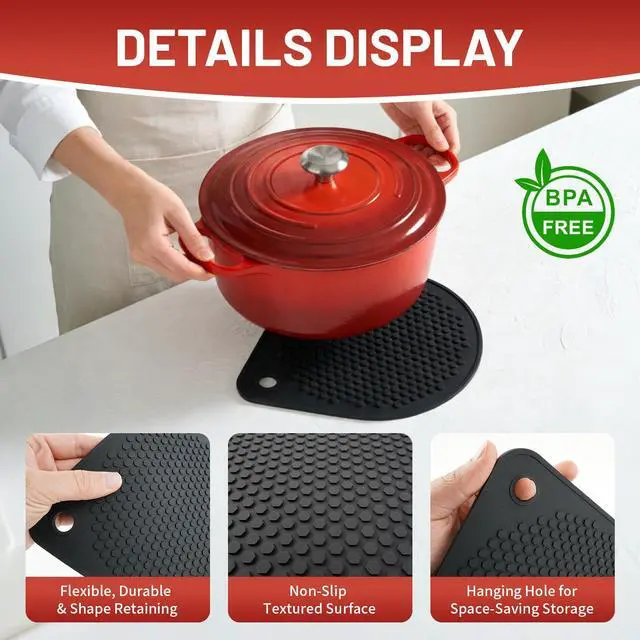 Alt view image 5 of 7 - Magnetic Silicone Trivet Compatible with Le Creuset Cast Iron Dutch Ovens BPA Free Non-Slip 8" Heat-Resistant Trivet for Hot Pots, Pans & Dishes, Pot Holder for Cooking, Serving & Table Protection