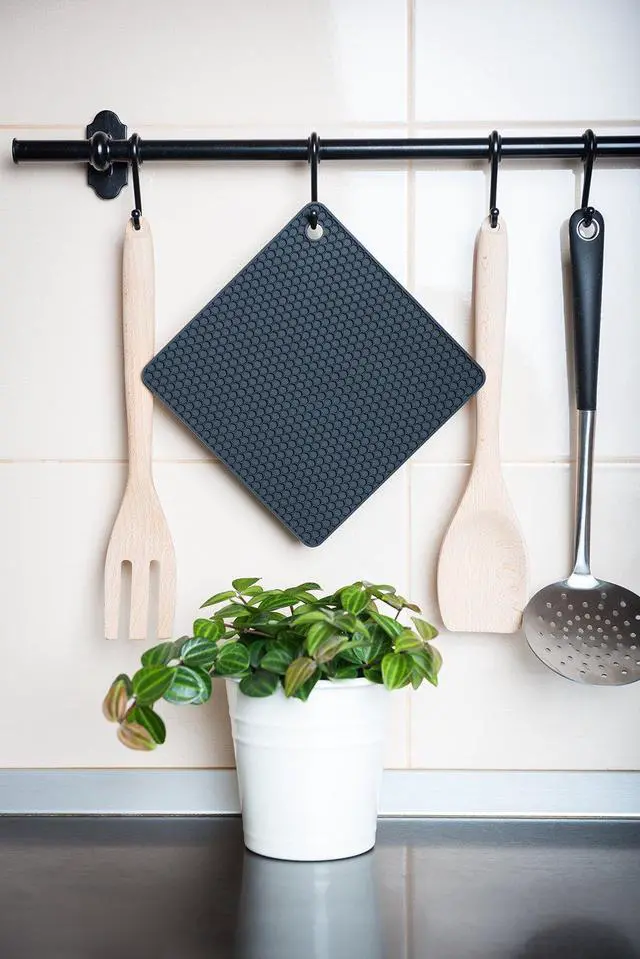 Alt view image 6 of 7 - Silicone Trivet for Hot Dishes. Silicone Pot Holders are Heat Resistant Mats for Countertop up to 440°F, Multipurpose - Non Slip Jar Opener Hot Disher Spoon Rest Food Grade & BPA Free (Black)