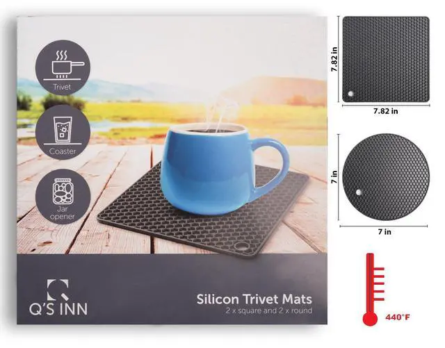 Alt view image 7 of 7 - Silicone Trivet for Hot Dishes. Silicone Pot Holders are Heat Resistant Mats for Countertop up to 440°F, Multipurpose - Non Slip Jar Opener Hot Disher Spoon Rest Food Grade & BPA Free (Black)