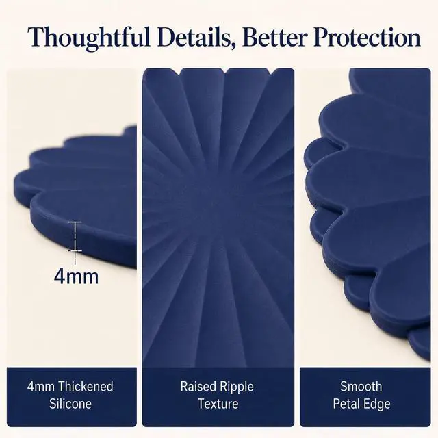 Alt view image 5 of 7 - Heat-Resistant Silicone Trivet Mats, Non-Slip Hot Plate Holder for Kitchen Countertops & Dining Table, Reusable Pot Holder Pad with Secure Grip, Dishwasher Safe (Blue, Diameter: 30cm/11.81")
