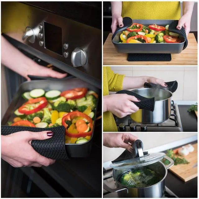 Alt view image 2 of 7 - Silicone Trivet for Hot Dishes. Silicone Pot Holders are Heat Resistant Mats for Countertop up to 440°F, Multipurpose - Non Slip Jar Opener Hot Disher Spoon Rest Food Grade & BPA Free (Black)