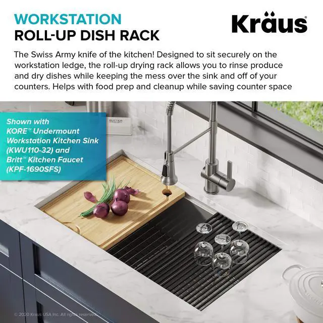 Alt view image 3 of 7 - Multipurpose Workstation Sink Roll-Up Dish Drying Rack, Colander and Trivet in Red, KRM-11RD