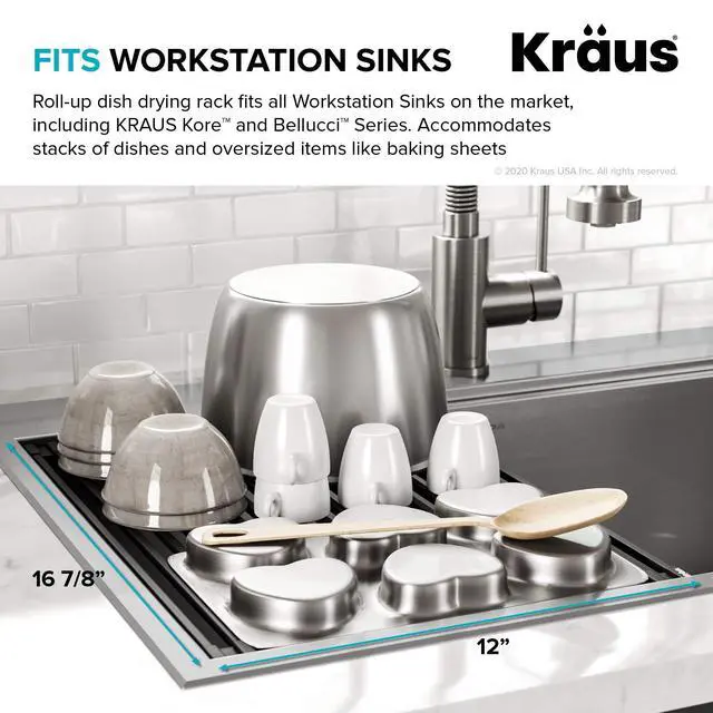 Alt view image 4 of 7 - Multipurpose Workstation Sink Roll-Up Dish Drying Rack, Colander and Trivet in Red, KRM-11RD