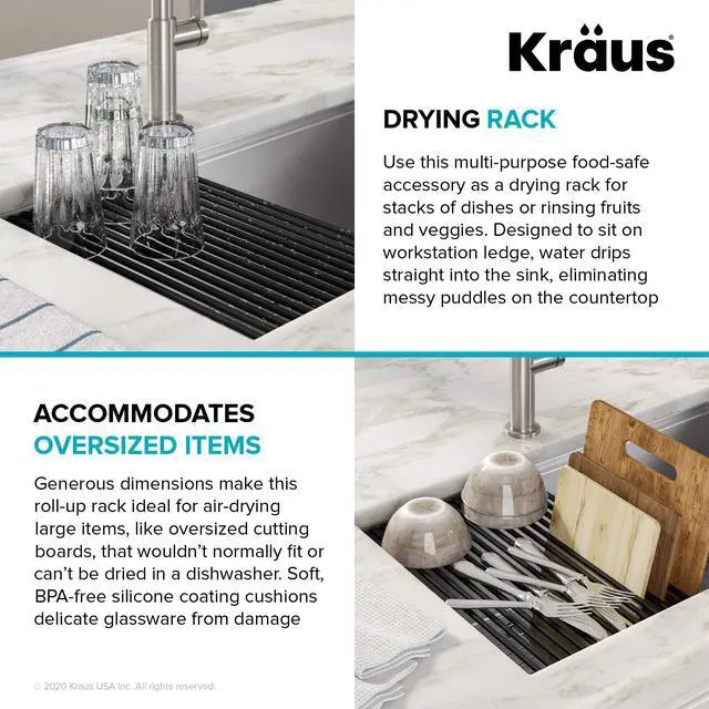 Alt view image 6 of 7 - Multipurpose Workstation Sink Roll-Up Dish Drying Rack, Colander and Trivet in Red, KRM-11RD