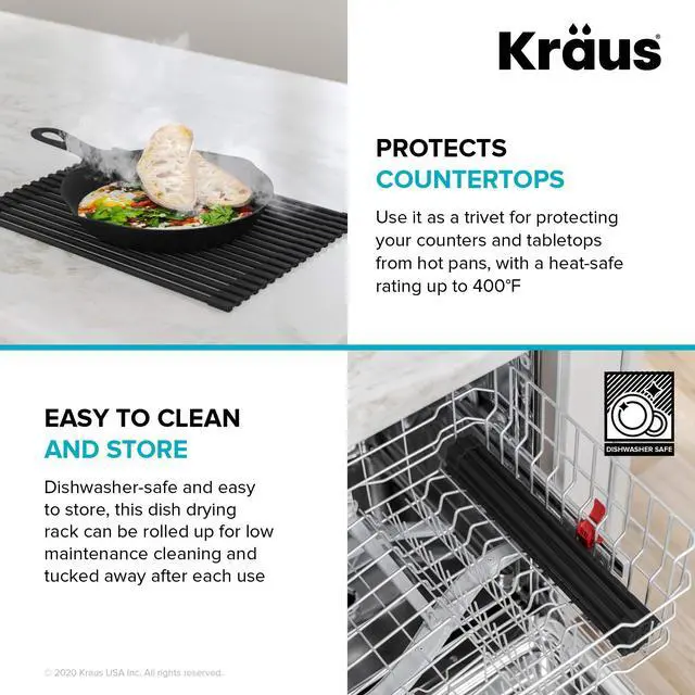 Alt view image 7 of 7 - Multipurpose Workstation Sink Roll-Up Dish Drying Rack, Colander and Trivet in Red, KRM-11RD