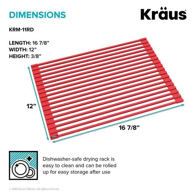 Alt view image 5 of 7 - Multipurpose Workstation Sink Roll-Up Dish Drying Rack, Colander and Trivet in Red, KRM-11RD