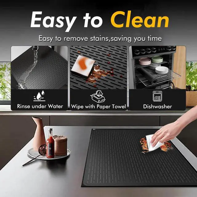 Alt view image 5 of 7 - Stove Top Covers for Electric Stove (28x20), Silicone Stove Mat for Glass Top Stove, XL Stove Cover for Induction Cooktop, Induction Cooktop Protector, Dishwasher-Safe Drying Mat for Kitchen Counter