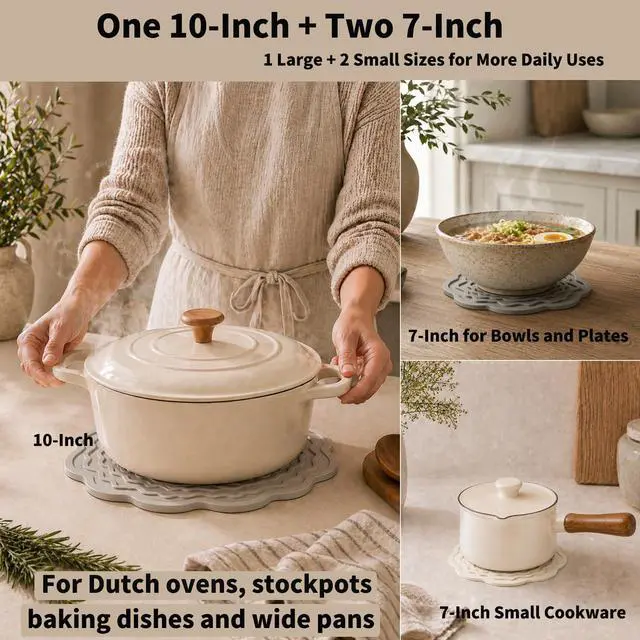 Alt view image 2 of 7 - Hot Pads for Kitchen, Silicone Trivets for Hot Dishes, 10 and 7 Inch 3 Pack