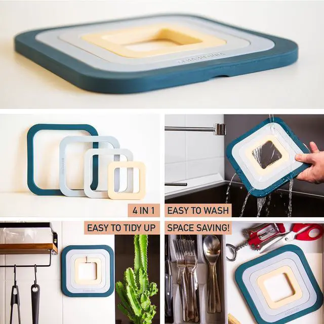 Alt view image 4 of 6 - Silicone Trivets for Hot Dishes, Pots and Pans - 4 pcs Heat Resistant Mats for Countertop, Non-Slip Silicone Hot Pads for Kitchen, Pot Holders, Built-in Design, Dishwasher Safe, Food Grade & BPA Free