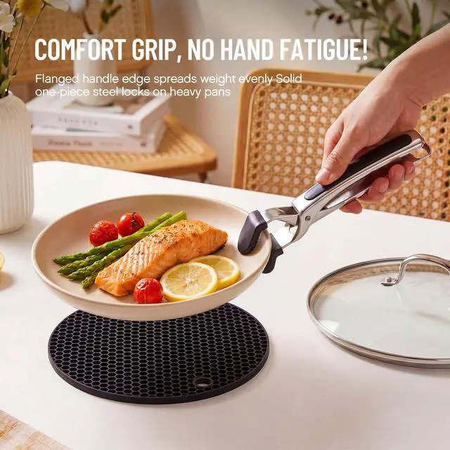 Alt view image 2 of 6 - Hot Plate Gripper & Silicone Trivet Set Kitchen Heat Protection Kit Non Slip Stainless Steel Pan Grippers with Heat Resistant Mats-Safe Hot Dish Lifter for Oven, Stove,Countertop Use