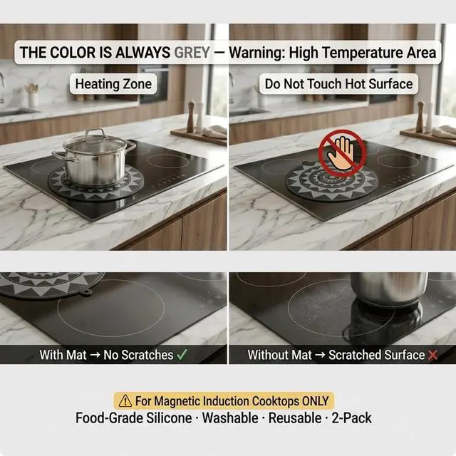 Alt view image 6 of 7 - Silicone Induction Cooker Protective Mats with Hanging Holes Washable and Reusable Scratch-Resistant Two-Pack (Small-7in)