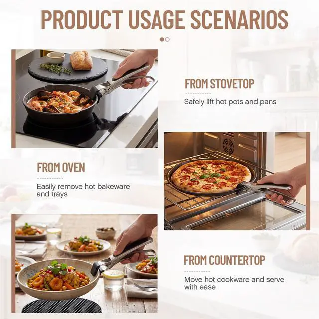 Alt view image 3 of 6 - Hot Plate Gripper & Silicone Trivet Set Kitchen Heat Protection Kit Non Slip Stainless Steel Pan Grippers with Heat Resistant Mats-Safe Hot Dish Lifter for Oven, Stove,Countertop Use