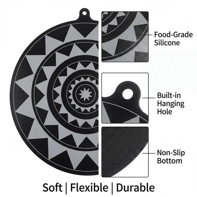 Alt view image 4 of 7 - Silicone Induction Cooker Protective Mats with Hanging Holes Washable and Reusable Scratch-Resistant Two-Pack (Small-7in)