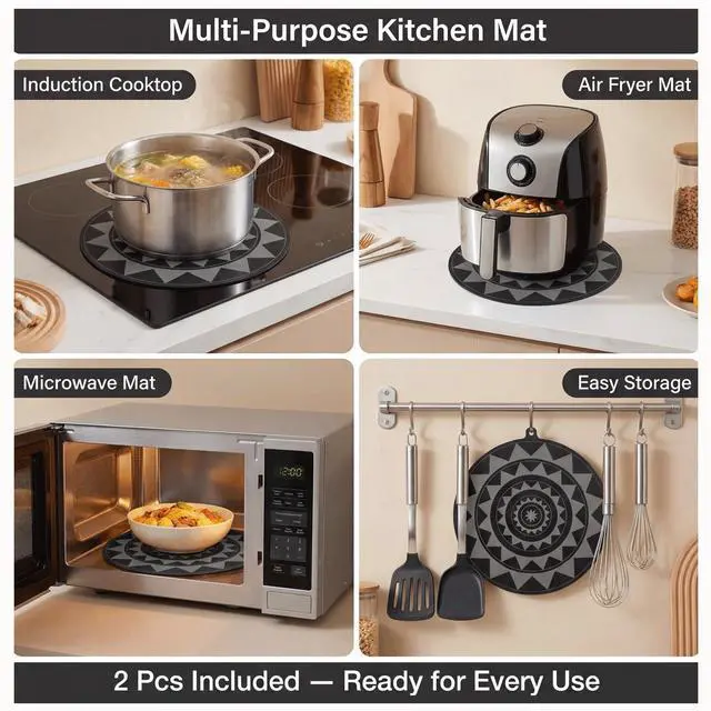Alt view image 7 of 7 - Silicone Induction Cooker Protective Mats with Hanging Holes Washable and Reusable Scratch-Resistant Two-Pack (Small-7in)