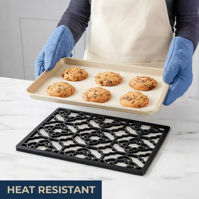 Alt view image 4 of 7 - Extra Large, Thick, Silicone Trivet for Hot Dishes, Pots, and Pans, Heat Resistant Mat for Countertop, Hot Pad for Kitchen, Easy to Clean, 16 x 12 x 3/8 Inches, (Black, Spaniard)
