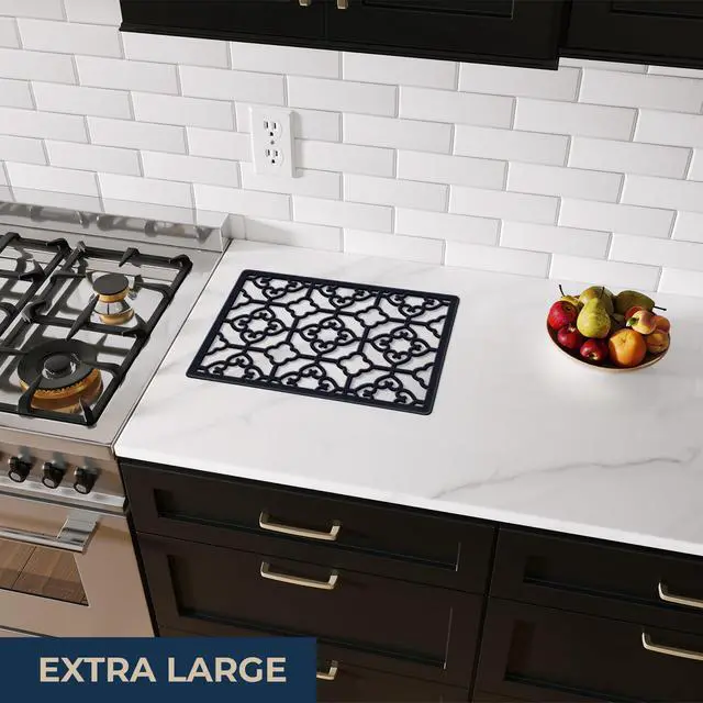 Alt view image 3 of 7 - Extra Large, Thick, Silicone Trivet for Hot Dishes, Pots, and Pans, Heat Resistant Mat for Countertop, Hot Pad for Kitchen, Easy to Clean, 16 x 12 x 3/8 Inches, (Black, Spaniard)