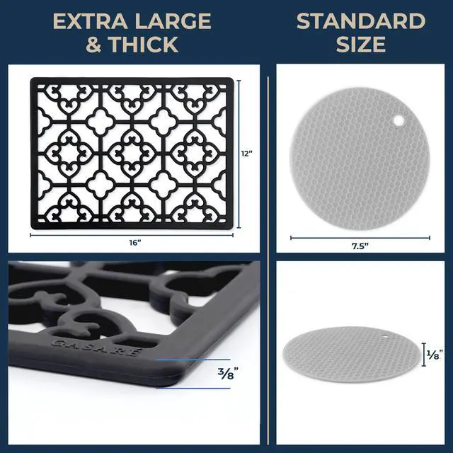 Alt view image 6 of 7 - Extra Large, Thick, Silicone Trivet for Hot Dishes, Pots, and Pans, Heat Resistant Mat for Countertop, Hot Pad for Kitchen, Easy to Clean, 16 x 12 x 3/8 Inches, (Black, Spaniard)