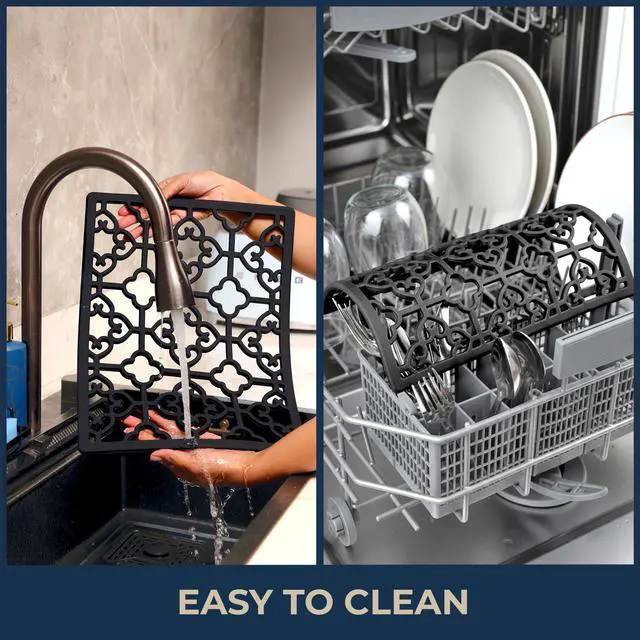 Alt view image 5 of 7 - Extra Large, Thick, Silicone Trivet for Hot Dishes, Pots, and Pans, Heat Resistant Mat for Countertop, Hot Pad for Kitchen, Easy to Clean, 16 x 12 x 3/8 Inches, (Black, Spaniard)