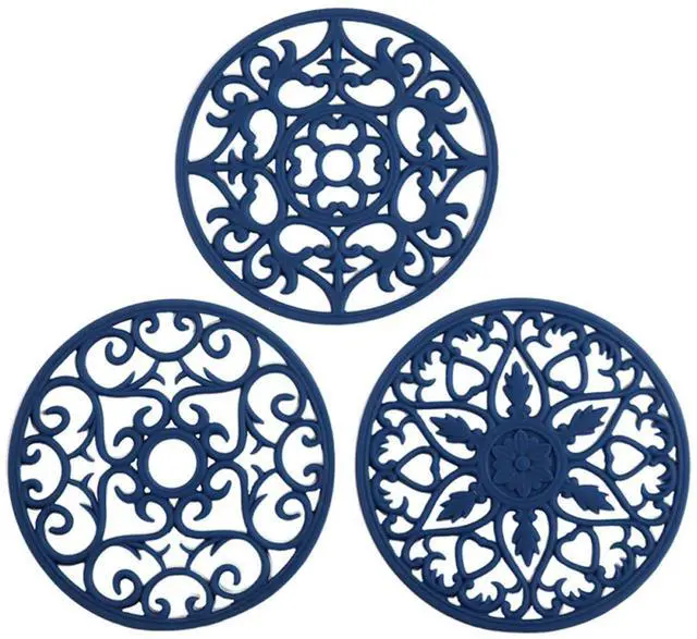 Main image of Silicone Trivet for Hot Dishes, Hot Pot and Pads - Protect Countertop from Hot Pot and Pans Coming Out from the Oven or Stove - Non-Slip & Heat Resistant,Navy Blue,Set of 3