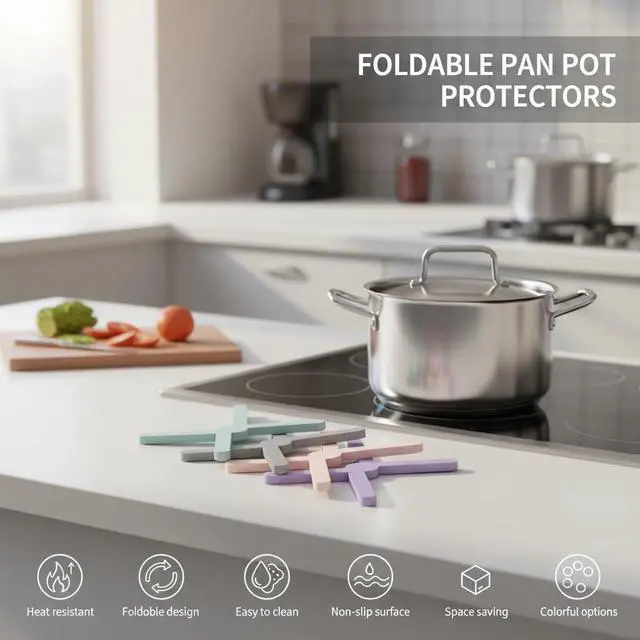 Alt view image 2 of 5 - Foldable Silicone Trivets, 4 PCS Expandable Trivets for Dishes, Hot Pots and Pans Anti-Slip Heat Water Resistant Silicone Hot Pads/Pot Holders