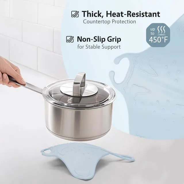 Alt view image 4 of 6 - Cute Silicone Trivets for Hot Pots and Pans w/Pop-up Fun, Heat Resistant Mats for Quartz Countertop, Ocean Themed Pot Holder Pads for Coastal Decor, Kitchen Gifts for Beach Lovers Blue 2 Pack