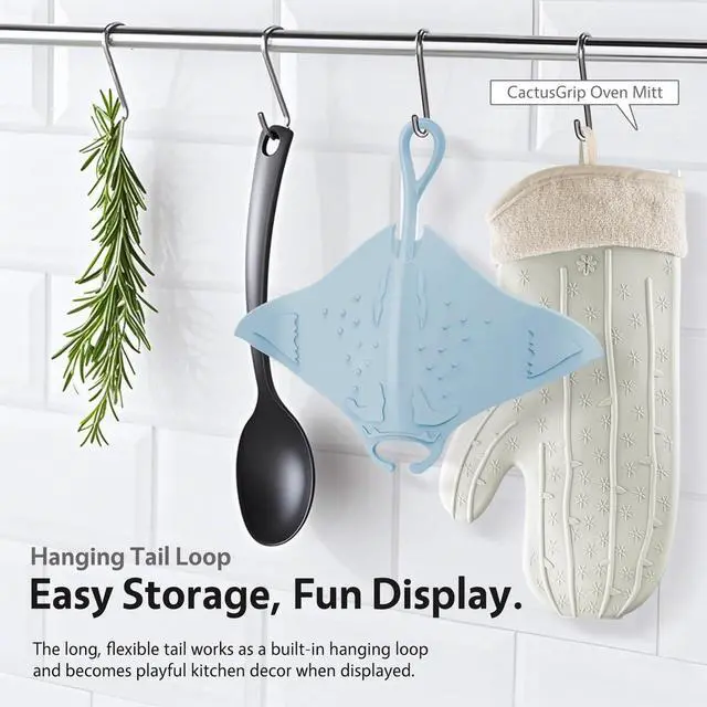 Alt view image 5 of 6 - Cute Silicone Trivets for Hot Pots and Pans w/Pop-up Fun, Heat Resistant Mats for Quartz Countertop, Ocean Themed Pot Holder Pads for Coastal Decor, Kitchen Gifts for Beach Lovers Blue 2 Pack