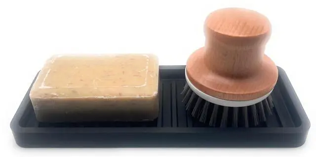 Alt view image 2 of 7 - Silicone Sink and Surface Organizer Tray, Sponge Holder, Vanity Tray, Trivet, Heat Safe, Dishwasher Safe, for Bathroom and Kitchen Organization (Black, 9"x3.5")