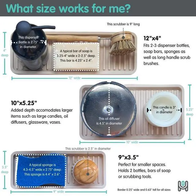 Alt view image 4 of 7 - Silicone Sink and Surface Organizer Tray, Sponge Holder, Vanity Tray, Trivet, Heat Safe, Dishwasher Safe, for Bathroom and Kitchen Organization (Black, 9"x3.5")