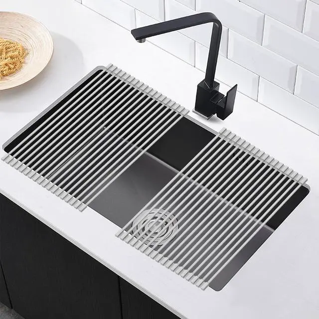 Alt view image 7 of 7 - Roll Up Drying Rack for Kitchen Sink, Over-the-Sink Silicone Sink Drying Mat, Dish Drying Mat, Multi-Purpose Silicone Dish Rack, Heat Resistant Trivet ,17.5x13inch,gray7