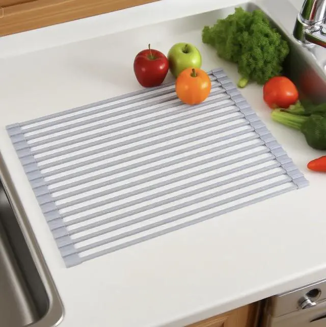 Alt view image 6 of 7 - Roll Up Drying Rack for Kitchen Sink, Over-the-Sink Silicone Sink Drying Mat, Dish Drying Mat, Multi-Purpose Silicone Dish Rack, Heat Resistant Trivet ,17.5x13inch,gray7