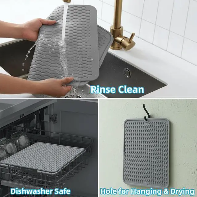 Alt view image 4 of 6 - Silicone Dish Drying Mat for Multiple Usage,Easy clean,Eco-friendly,Heat-resistant Silicone Mat for Kitchen Counter or Sink,Refrigerator or drawer liner (Gray, 19.69")