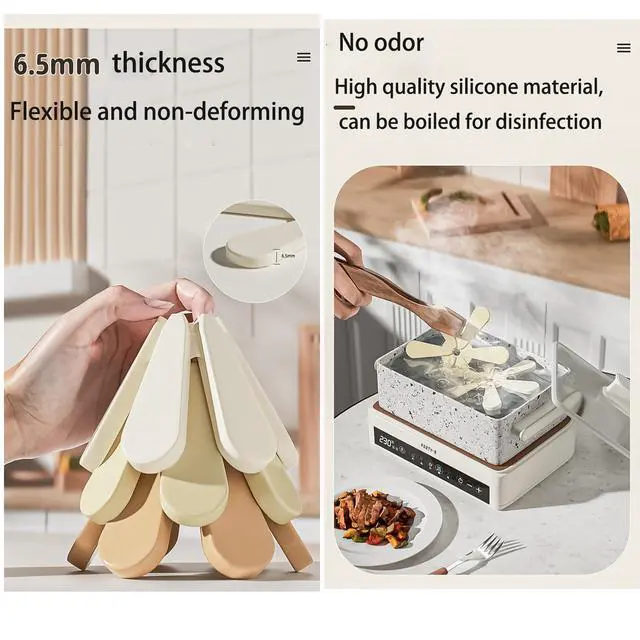 Alt view image 6 of 6 - Christmas Tree-Shape Trivet Set for Hot Dishes,3 PCS Silicone Heat Resistant Hot Pads + 1 Stand, Kitchen Countertop Hot Pot Holders, Non-Slip Pot Holders, Table Decorative Coaster for Dishes, Pans
