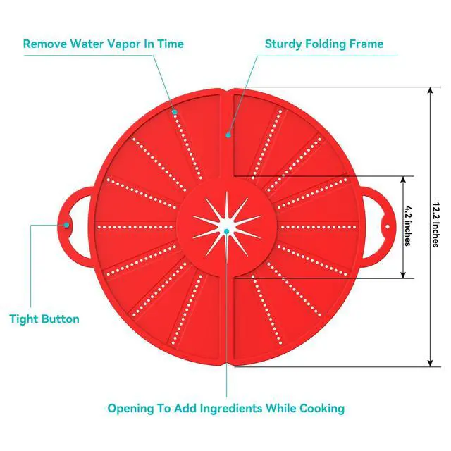 Alt view image 2 of 7 - Silicone Splatter Screen for Frying Pan, Foldable Splash Guard, Multi-Use Grease Splatter Guard,Heat-Resistant Trivet Mat, 12" Non-Stick Oil Splatter Guard, Dishwasher Safe, BPA Free-red