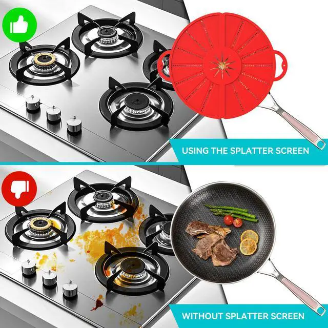 Alt view image 4 of 7 - Silicone Splatter Screen for Frying Pan, Foldable Splash Guard, Multi-Use Grease Splatter Guard,Heat-Resistant Trivet Mat, 12" Non-Stick Oil Splatter Guard, Dishwasher Safe, BPA Free-red