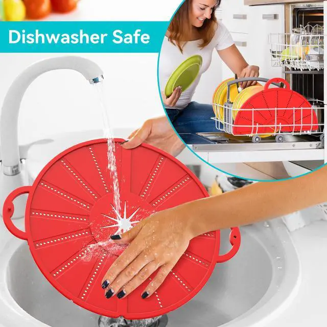 Alt view image 5 of 7 - Silicone Splatter Screen for Frying Pan, Foldable Splash Guard, Multi-Use Grease Splatter Guard,Heat-Resistant Trivet Mat, 12" Non-Stick Oil Splatter Guard, Dishwasher Safe, BPA Free-red