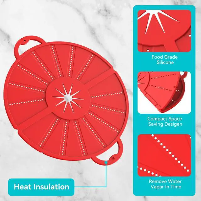 Alt view image 3 of 7 - Silicone Splatter Screen for Frying Pan, Foldable Splash Guard, Multi-Use Grease Splatter Guard,Heat-Resistant Trivet Mat, 12" Non-Stick Oil Splatter Guard, Dishwasher Safe, BPA Free-red