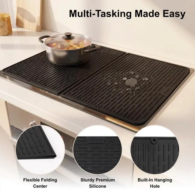 Alt view image 3 of 7 - Foldable Silicone Stove Top Cover 20"x28" Stove Top Covers for Electric Stove, Glass Top Stove Cover, RV Stove Top Cover & Dish Drying Mat (Black, 28''x20'')