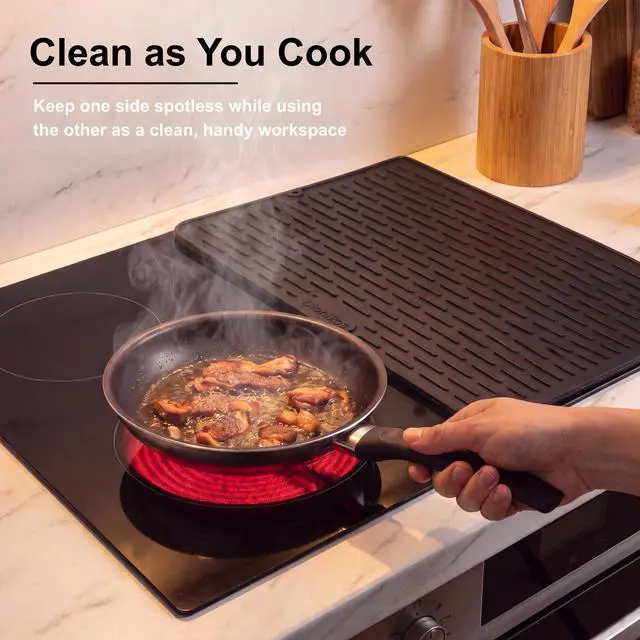 Alt view image 2 of 7 - Foldable Silicone Stove Top Cover 20"x28" Stove Top Covers for Electric Stove, Glass Top Stove Cover, RV Stove Top Cover & Dish Drying Mat (Black, 28''x20'')