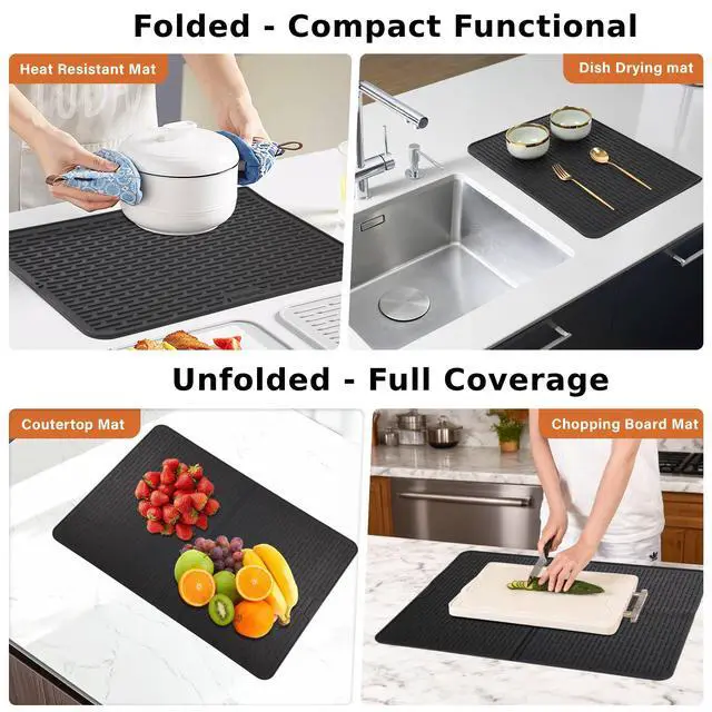 Alt view image 6 of 7 - Foldable Silicone Stove Top Cover 20"x28" Stove Top Covers for Electric Stove, Glass Top Stove Cover, RV Stove Top Cover & Dish Drying Mat (Black, 28''x20'')