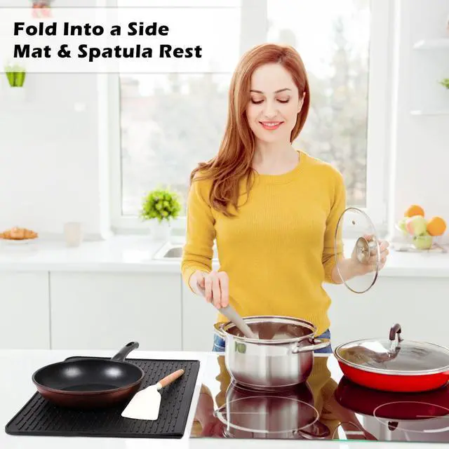 Alt view image 5 of 7 - Foldable Silicone Stove Top Cover 20"x28" Stove Top Covers for Electric Stove, Glass Top Stove Cover, RV Stove Top Cover & Dish Drying Mat (Black, 28''x20'')